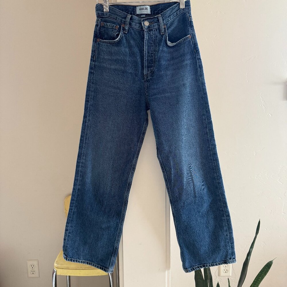 Agolde Dark Blue High-Rise Cropped Wide-Leg Jeans